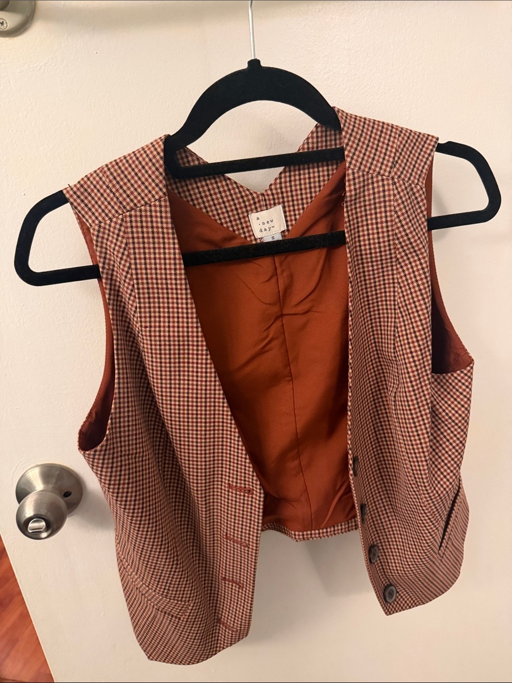 a new day Rust & Brown Houndstooth Vest